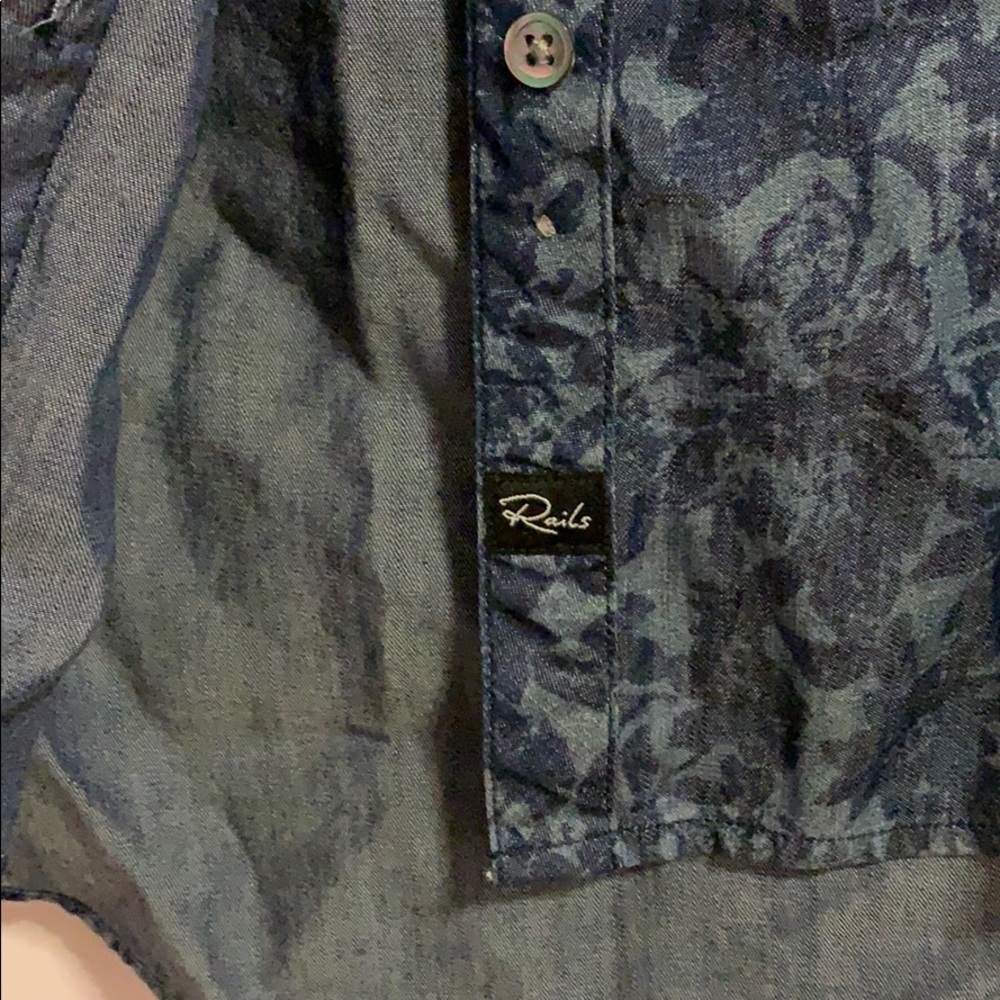 Rails Floral Blue Chambray Button Down Blouse - image 3